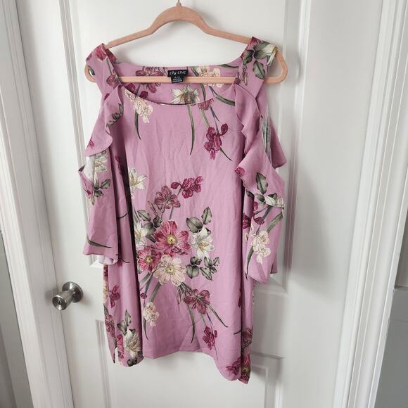 City Chic Light Purple Floral Cold Shoulder Short Sleeve Top Size 22 - Picture 6 of 8